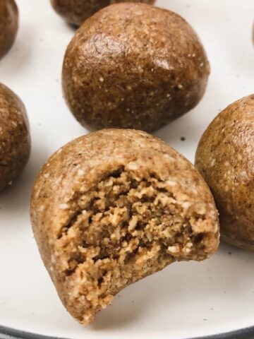 Cinnamon Donut Protein Balls on plate