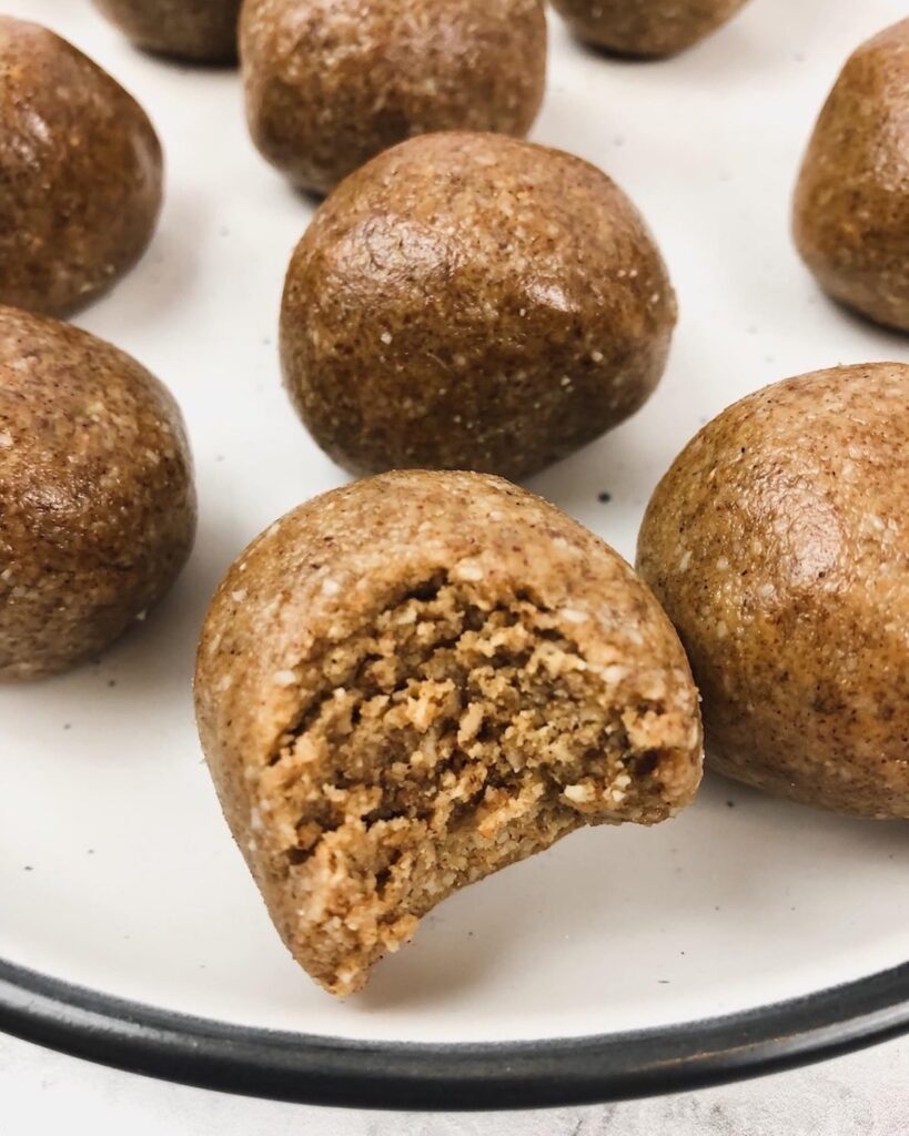 Cinnamon donut protein balls on plate