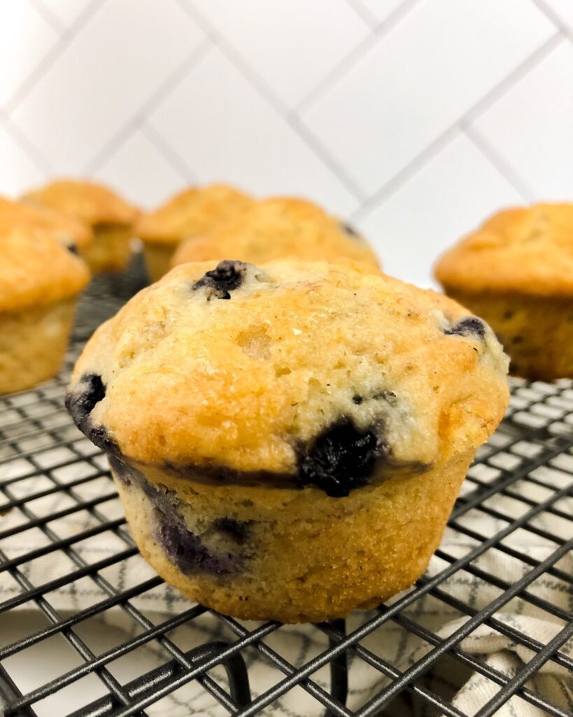 Close up of muffin on cooling rack